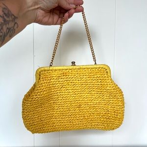 Vintage Crocheted Straw Wristlet Clutch